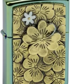 Zippo Feuerzeug Teal Poliert Plakette Trick Golden Clover/Leave limitiert