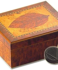 Humidor mit Intarsien Tabakblatt Motiv