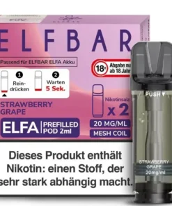 Elfa Pod STRAWBERRY GRAPE von Elfbar (11 x 2 Stück) | 10+1 Gratis | 10% sparen