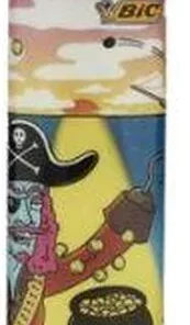 BIC Feuerzeug Pirat bei Sonnuntergang mit Goldtopf Maxi Fantasy Cartoon 5v8