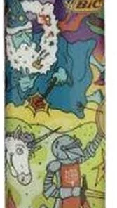 BIC Feuerzeug Zauberer, Einhorn und Ritter bei einer Schlacht Maxi Fantasy Cartoon 6v8