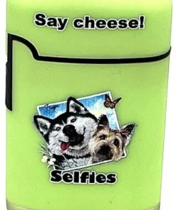 Easy Torch Say Cheese! Hunde Motiv Feuerzeug hellgrün