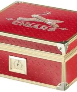 Angelo Humidor mit goldfarbenen Metallrahmen rot