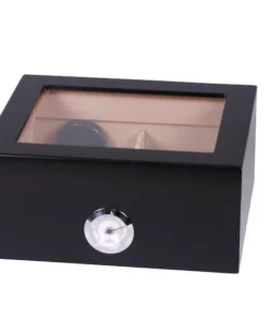 Humidor schwarz matt Deckel mit Glaseinsatz fuer ca. 25 Zig.