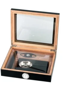 Humidor-Set schwarz Glasdeckel fuer ca. 15 Zigarren