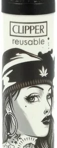 Clipper Feuerzeug Tattoo Girls 2v4 Tätowierte Frau mit Weedblatt Mütze