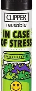 Clipper Feuerzeug Weed Slogan 12 2v4 IN CASE OF STRESS