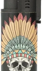 Prof Feuerzeug Jet-Blueflame Feather & Skull Beige