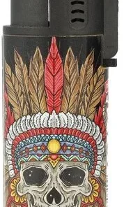 Prof Feuerzeug Jet-Blueflame Feather & Skull Rot