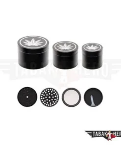 Metall Grinder Schwarz Hanf Leaf Silber (Ø 40mm / 4 Teilig)