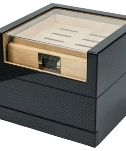 Humidor Carbon Finish mit Acryltop fuer ca. 50 Zigarren
