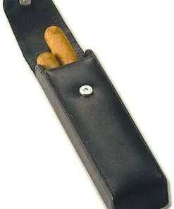 Zigarren-Etui 2er, Leder, schwarz, mit Überschlag