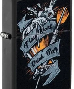 Zippo Feuerzeug Schwarz color Darts Design Play Dart Drink Beer