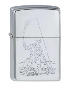 Zippo chrom poliert Angler mit Netz
