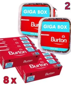Burton Tabak Sparpaket (2 x Burton Rot Eimer 400g) + (8 x Burton Zigarettenhülsen 200 Stück)