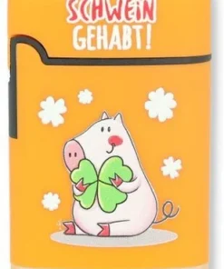 Easy Torch Feuerzeug 8v12 Schweinchen Orange SCHWEIN GEHABT!
