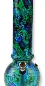 Acryl Bong gerade bauchig blau/grün gemustert H 26cm