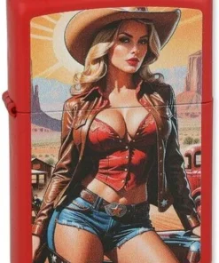 Zippo Feuerzeug Pinup Cowgirl Design Red Matte