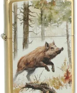 Zippo Feuerzeug Wild Boar Design Brushed Brass