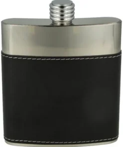 Flachmann Edelstahl Leder schwarz/chrom 6oz.