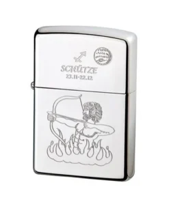 Feuerzeug Zippo Schütze aus Chrom poliert in silber glänzend gemustert