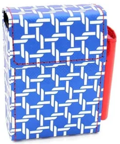 Atomic Zigarettenetui mit Feuerzeugfach, Kunstleder, blau-weiß, 20er
