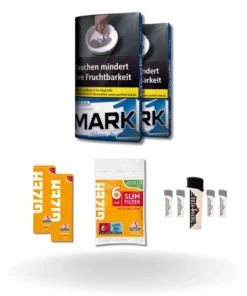 Bundle: Mark Adams 1 Halfzware Drehtabak (2x30g) + Gizeh Papes (2×50 Stück) + Gizeh Filter (120 Stück) + Feuerzeuge (5 Stück)