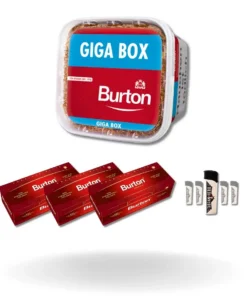 Bundle: Burton Red Stopftabak (400g) + Burton Hülsen King Size (3×200 Stück) + Feuerzeuge (5 Stück)