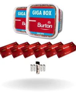 Bundle: Burton Red Stopftabak (2x400g) + Burton Hülsen King Size (6×200 Stück) + Feuerzeuge (5 Stück)