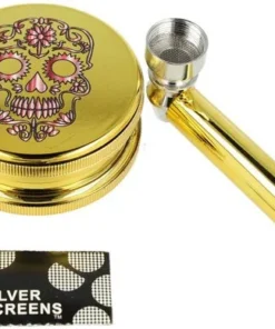 Dreamliner Skull Set mit Grinder, Pfeife und Siebe Gold Nr. 1