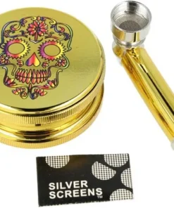 Dreamliner Skull Set mit Grinder, Pfeife und Siebe Gold Nr. 2