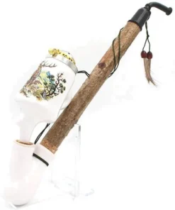 Gesteckpfeife aus Porzellan mit Jagdmotiv Hirsch Kopfform Krug 30cm