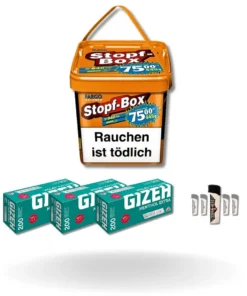 Bundle: Fargo Stopf-Box Stopftabak (420g) + Gizeh Menthol Hülsen Extra Size (3×200 Stück) + Feuerzeuge (5 Stück)