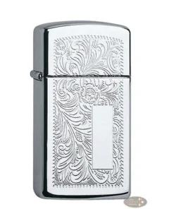 Feuerzeug Zippo Slim Venetian aus Chrom poliert in silber glänzend gemustert mit Gravurfeld