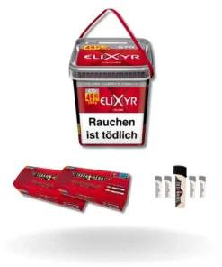 Bundle: Elixyr Red Stopftabak (245g) + Tabakhero Hülsen Extra Size (2×200 Stück) + Feuerzeuge (5 Stück)