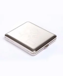 Zigarettenetui 18er mit Innengummizug aus Metall vernickelt in silber glänzend mit Dekor Rose