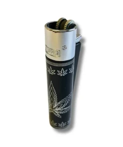 Clipper Feuerzeug Metall Leaves Schwarz Silber