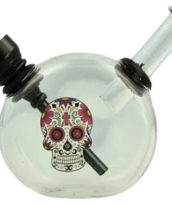Mini Glas Bong Wildfire Sticker/Clear Totenkopf Nr.5