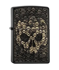 Feuerzeug Zippo Skulls in Skull aus Metall beschichtet in schwarz matt mit Dekor