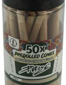 Purize Prerolled Cones Xtra Slim mit Aktivkohlefilter 6mm 50 Stück