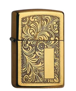 Feuerzeug Zippo Venetian aus Messing poliert in gold glänzend gemustert mit Gravurfeld