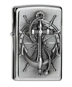 Feuerzeug Zippo Nautic aus Chrom gebürstet in silber seidenmatt mit Emblem