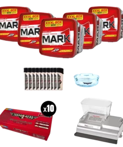 Bundle: Mark Adams 1 Stopftabak (5x400g) + Tabakhero Hülsen (10×200 Stk.) + Feuerzeuge (10 Stk.) + Powermatic 4+ Elektrische Stopfmaschine