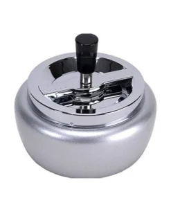 Schleuderaschenbecher aus Chrom satiniert poliert in silber matt silbermetallic bauchig 13 cm Durchm