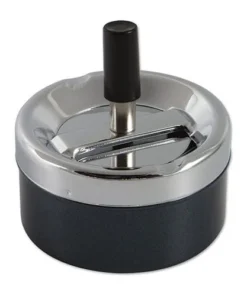 Schleuderaschenbecher aus Metall Chrom in schwarz matt 9 cm Durchnesser