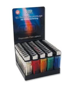 Feuerzeug Einweg aus Kunststoff in Unifarben transparent 50 Stück