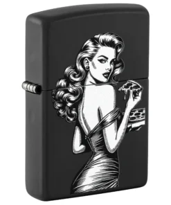 ZIPPO schwarz matt Pinup with Pizza Design 60007590