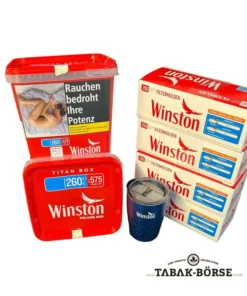 2 xWinston Red Titan Box 250 Gramm & 1.000 Winston Extra Hülsen & 1 x Tee Becher