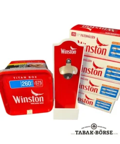 1 xWinston RedTitan Box250Gramm & 1.000 Extra Hülsen & 1 x Flaschenöffner (Wand)